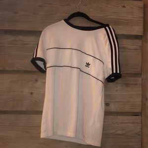 White and navy blue Adidas shirt